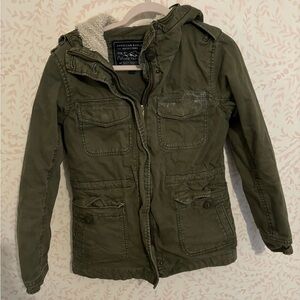 American Eagle Y2K Sherpa Green Hooded Jacket sz xs